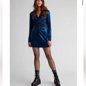 Free people blue velvet Shayla Mini Dress size Large.